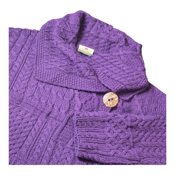 Carraig Donn Sweaters - Carraig‎ Donn Women's L Purple Merino Wool Cable Knit Cardigan Sweater Ireland